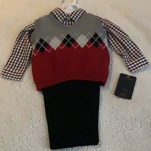 NWT Dockers 3-6 mos set: corduroy pants, shirt, sweater vest. New with tag.